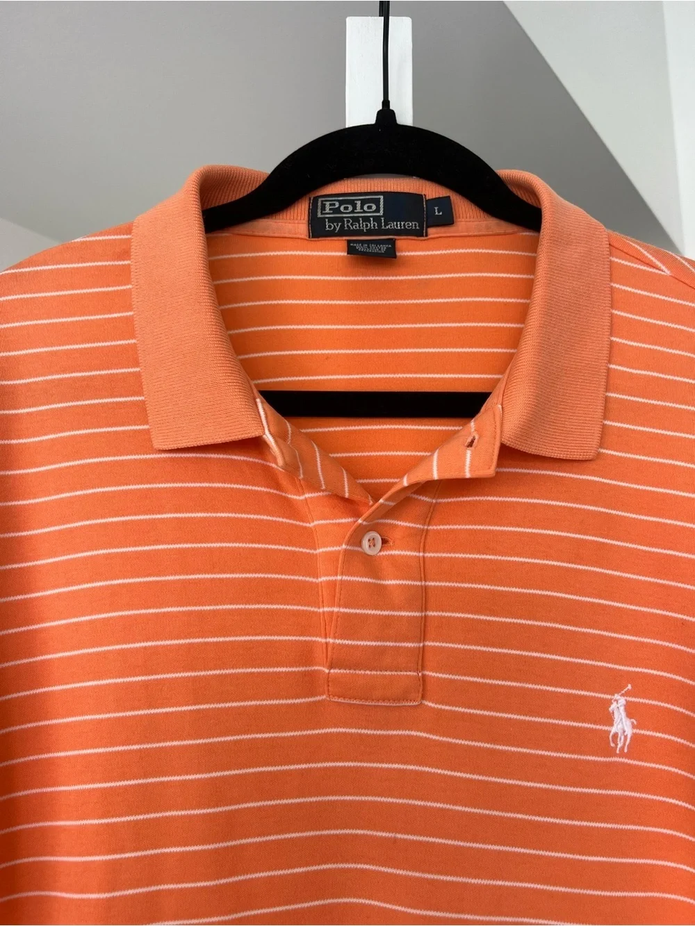 Men's Polo Ralph Lauren Striped Polo Top Orange & White Stripes Size L
